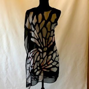 Halston Heritage Black Sheer Abstract Overlay Dress